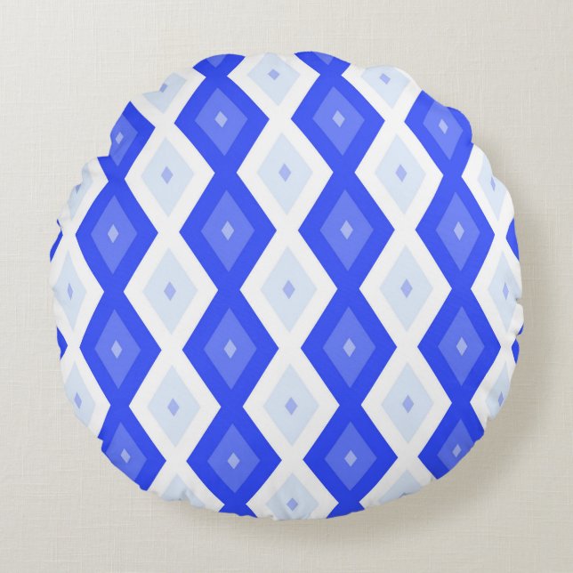 Royal blue diamond pattern rond kussen (Voorkant)