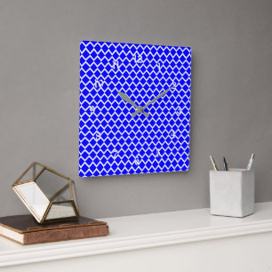 Royal Blue Diamond Pattern Vierkante Klok