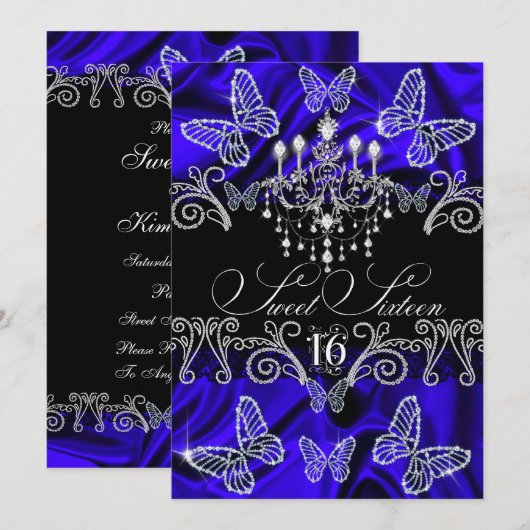 Royal Blue Diamond Sweet sixteen Invitation (Devant / Derrière)