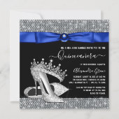 Royal Blue Diamond Tiara Schoen Quinceanera Kaart (Voorkant)