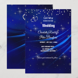 Royal Blue Diamonds en Hearts Wedding Kaart