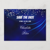 Royal Blue Diamonds & Hearts Save the Date Kaart (Voorkant)