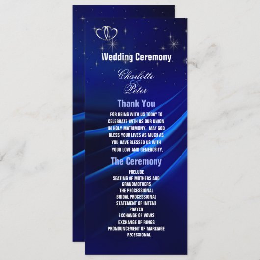 Royal Blue Diamonds / Hearts Wedding Program Kaart (Voorkant / Achterkant)