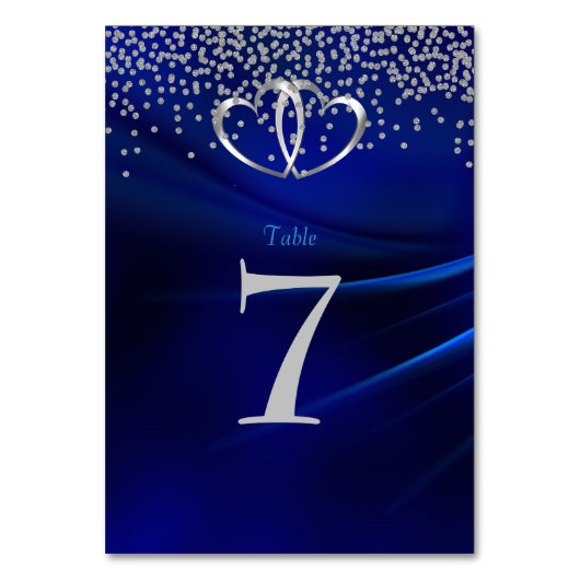 Royal Blue Diamonds & Hearts Wedding Table No Kaar Kaart (Voorkant)