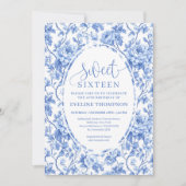 Royal Blue Digital Sweet 16 Birthday Invitation (Devant)