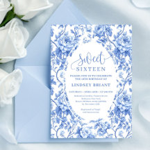 Royal Blue Digital Sweet 16 Birthday Invitation