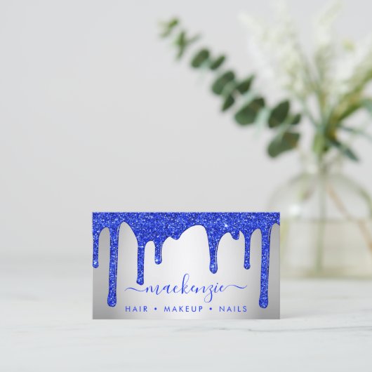 Royal Blue Driving Glitter Silver Metallic Visitekaartje (Staand voorkant)