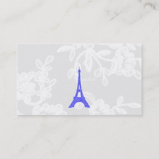 Royal Blue Eiffel Tower on Lace Visitekaartje (Achterkant)
