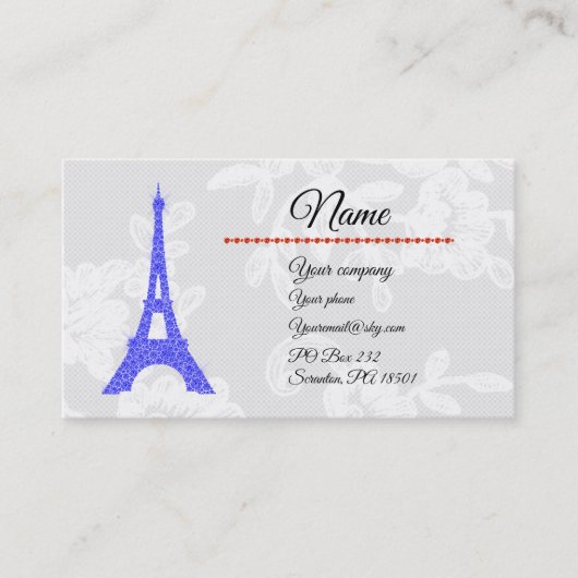 Royal Blue Eiffel Tower on Lace Visitekaartje (Voorkant)