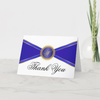 Royal Blue Elegance Monogram Bedankkaart