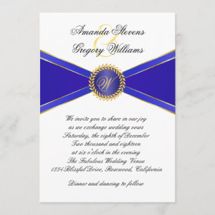 Royal Blue Elegance Monogram Huwelijk Kaart