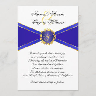 Royal Blue Elegance Monogram Huwelijk Kaart