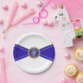Royal Blue Elegance Monogram Papieren Bordje (Feest)