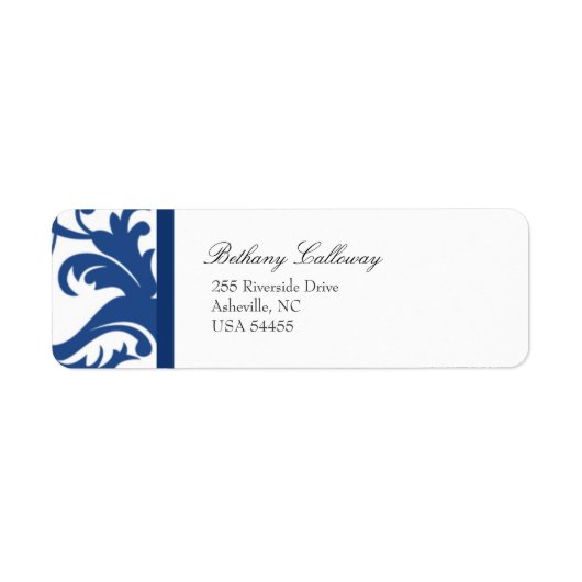 Royal Blue Elegant Damask Return Address Label (Voorkant)