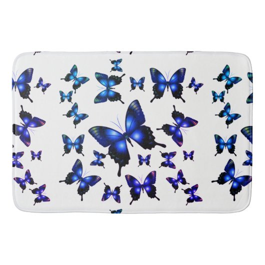 Royal Blue Elegant Whimsical Butterflies Badmat (Voorkant)