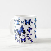Royal Blue Elegant Whimsical Butterflies Koffiemok (Voorkant links)