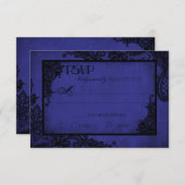 Royal Blue en Black Lace Gothic RSVP-kaart RSVP Kaartje (Voorkant / Achterkant)
