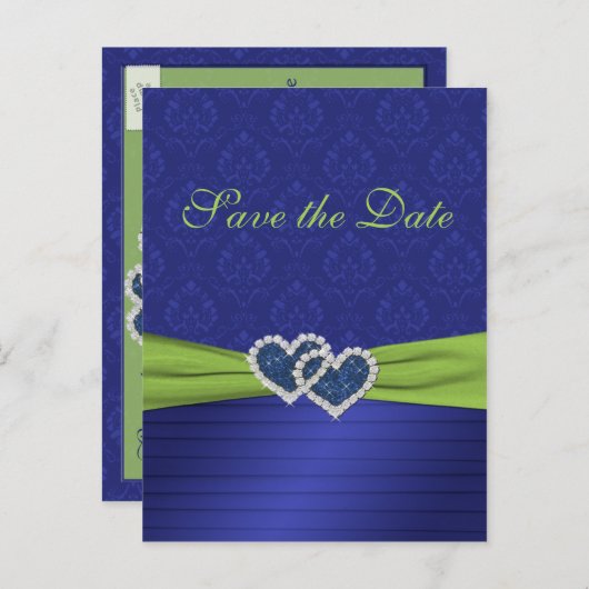 Royal Blue en Chartreuse Save the Date Briefkaart (Voorkant / Achterkant)