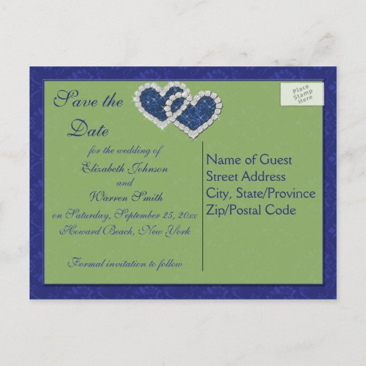 Royal Blue en Chartreuse Save the Date Briefkaart (Achterkant)