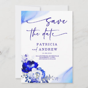 Royal Blue en Dusty Blue Rozen Save the Date Kaart