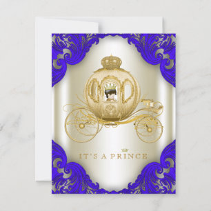 Royal Blue en Gold Carriage Prince Baby shower Kaart