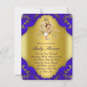 Royal Blue en Gold Carriage Prince Baby shower Kaart (Achterkant)