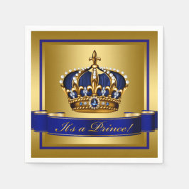 Royal Blue en Gold Crown Baby shower Servet