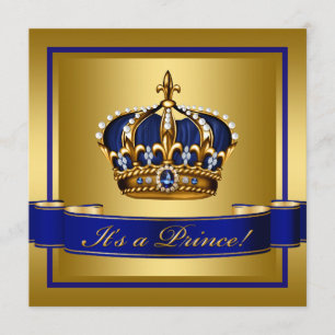Royal Blue en Gold Crown Prince Baby shower Kaart