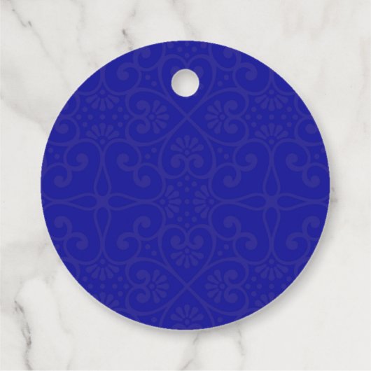 Royal Blue en Gold Floral Quinceanera Circle Bedankjes Labels (Achterkant)