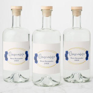 Royal Blue en Gold Geometric Quinceañera Likeurfles Etiket