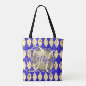 Royal Blue en Gold Glam Monogram Draagtas (Achterkant)