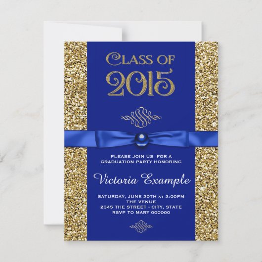 Royal Blue en Gold Graduation aangekondigd Kaart (Voorkant)