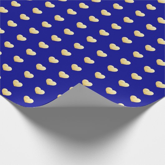 Royal Blue en Gold Hearts Pattern Cadeaupapier (Hoek)