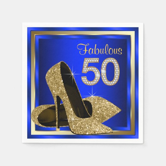 Royal Blue en Gold High Heel 50e verjaardagsfeest Servetten (Voorkant)