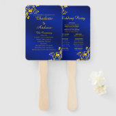 Royal Blue en Gold huwelijksprogramma Handwaaier (Voorkant en achterkant)