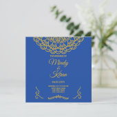 Royal Blue en Gold Indian Wedding Invitation Kaart (Staand voorkant)