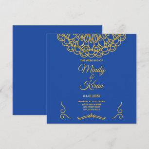 Royal Blue en Gold Indian Wedding Invitation Kaart