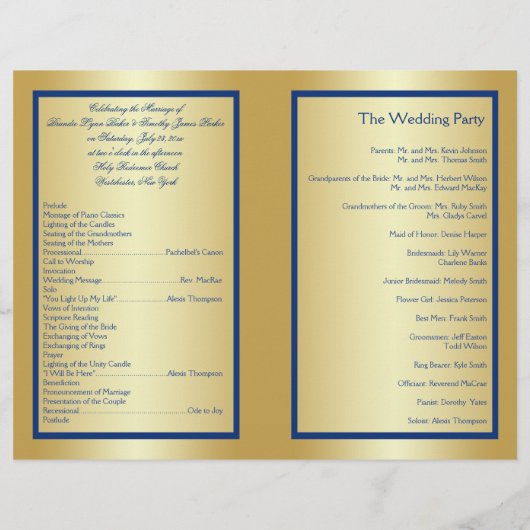 Royal Blue en Gold Joined Hearts Wedding Program (Achterkant)