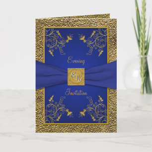 Royal Blue en Gold Kaart stijl avond uitnodiging