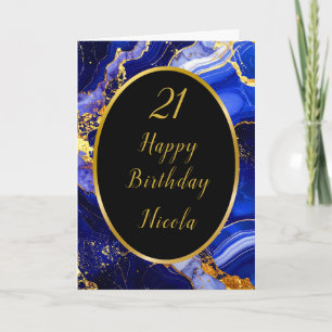Royal Blue en Gold Marble Agate Verjaardagsfeest Kaart