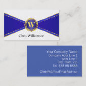 Royal Blue en Gold Monogram Visitekaartje (Voorkant / Achterkant)