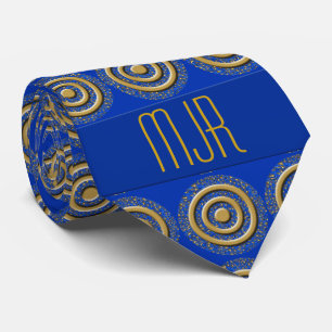Royal Blue en Gold Paisley met Monogram Stropdas