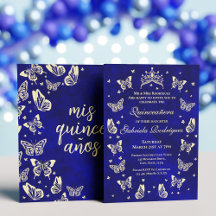 Royal Blue en Gold Quinceañera Tiara Butterfly