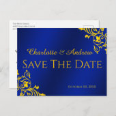 Royal Blue en Gold Save the Date Briefkaart (Voorkant / Achterkant)