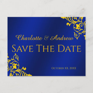 Royal Blue en Gold Save the Date Briefkaart