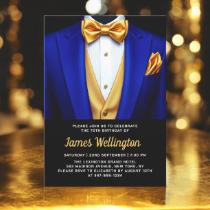 Royal Blue en Gold Tuxedo verjaardagsevenement Kaart