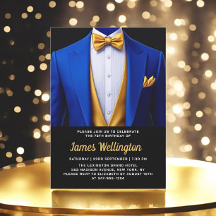 Royal Blue en Gold Tuxedo verjaardagsfeest Kaart