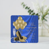 Royal Blue en Gold Verjaardagsfeest Glamoureuze Sa Kaart (Staand voorkant)