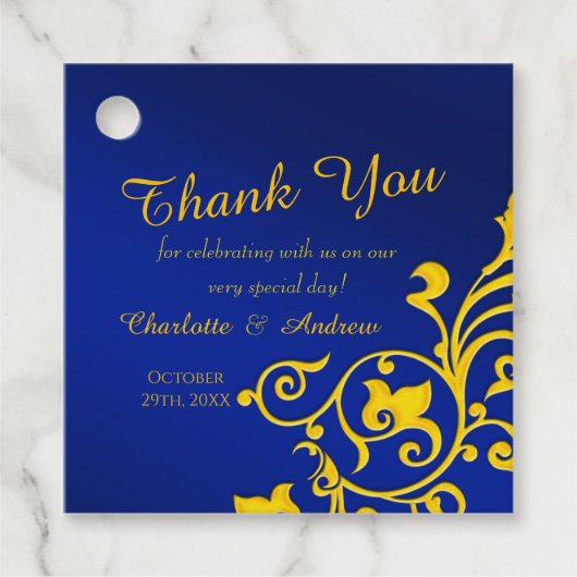 Royal Blue en Gold Wedding Bedankjes Labels (Voorkant)