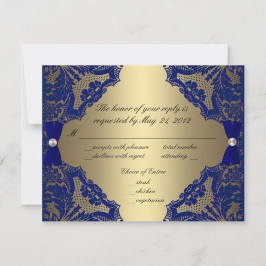 Royal Blue en Gold Wedding RSVP (Voorkant)